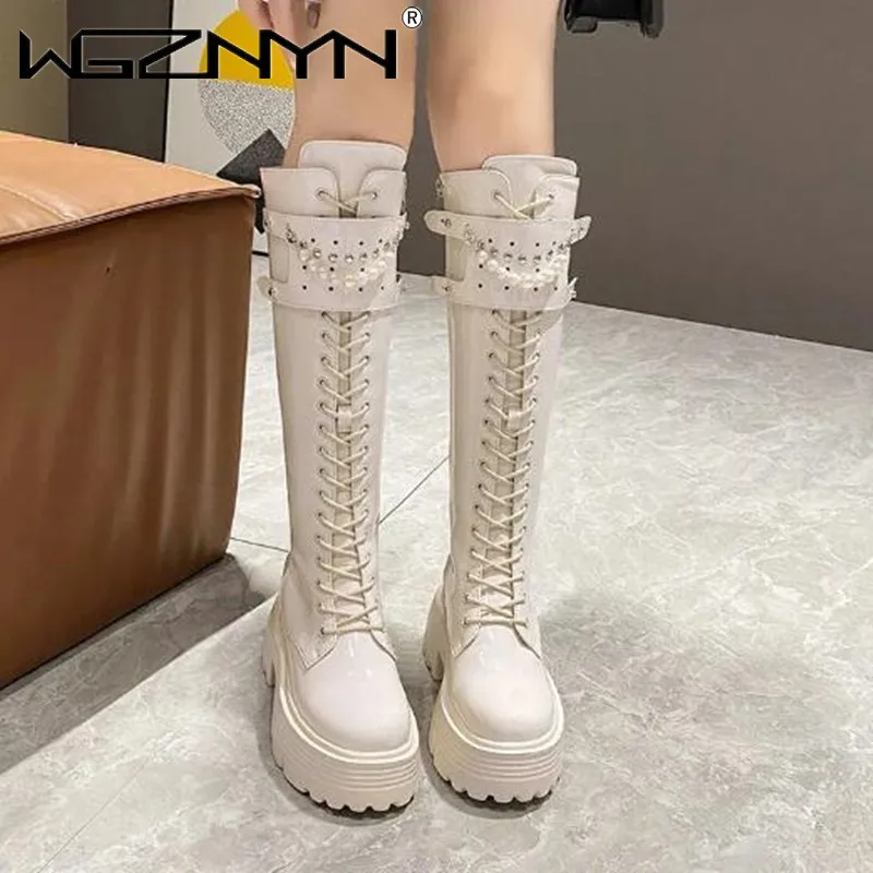 Inverno de couro quente botas  - Knee High Boots Women avaliação e preço